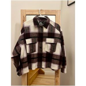 Zara casual plaid turndown collar short shacket coat